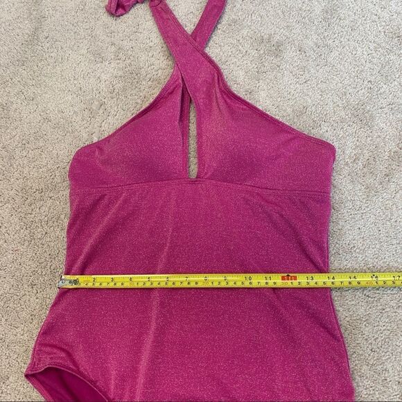 JONES New York Women's Solid Glitter One Piece Swimsuit Fuchsia Sz L NWT - Picture 8 of 10